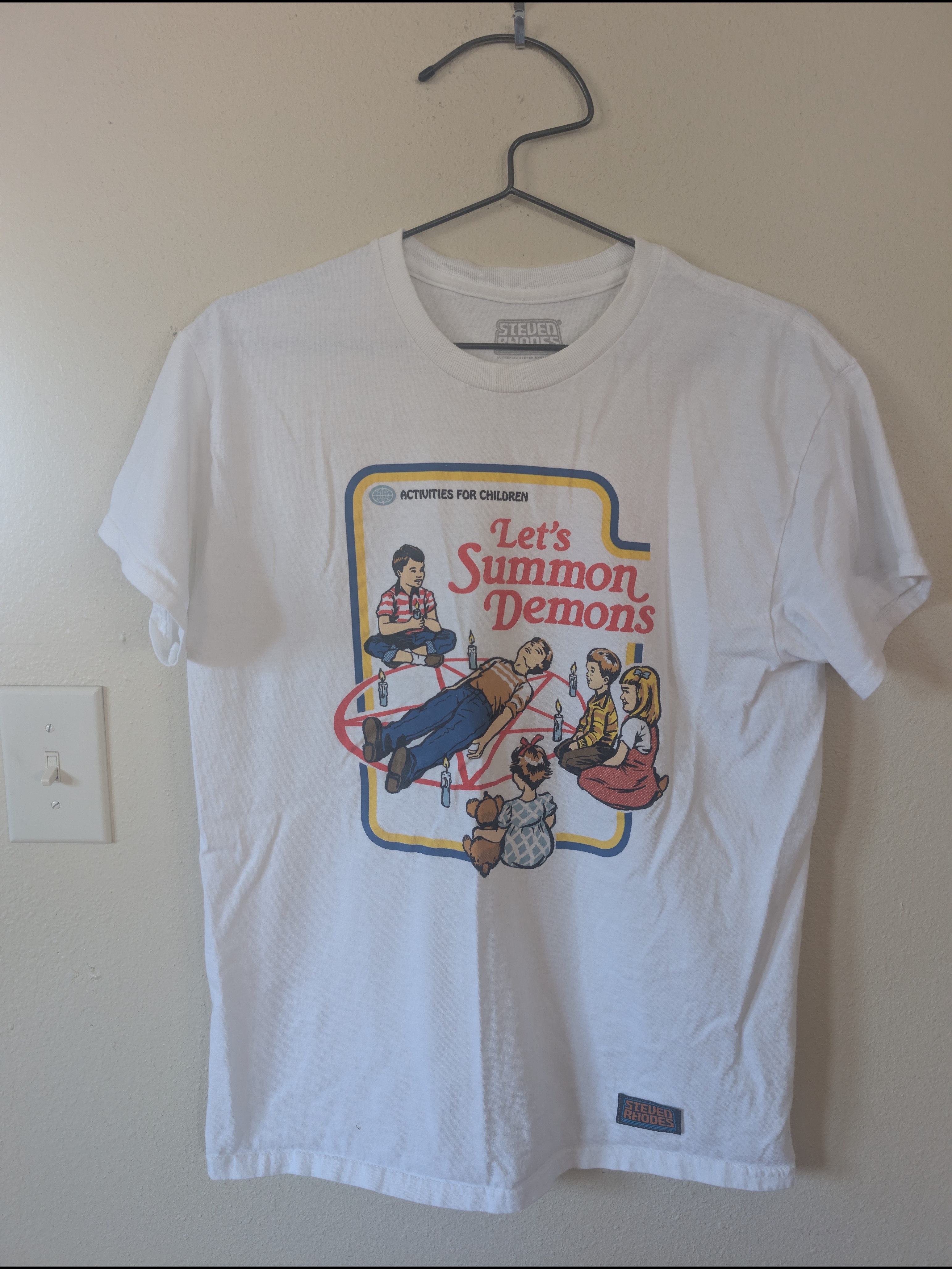 White "Let's Summon Demons" Graphic Tee M